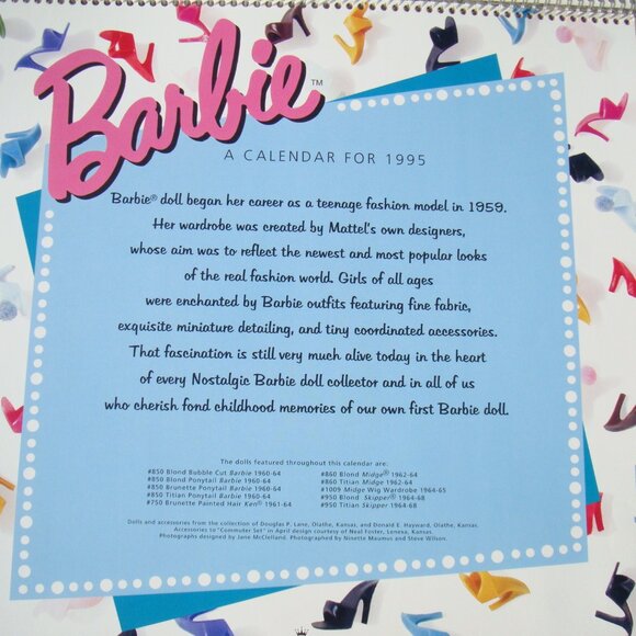 2/$10* Vintage 1995 Barbie Calendar 1960s Barbie Dolls Collectible - Picture 4 of 14
